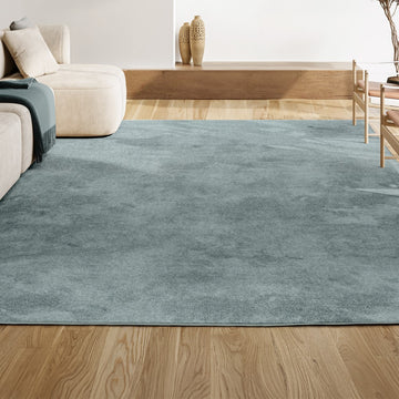 Haze Solid Low-pile Area Rug Light Blue